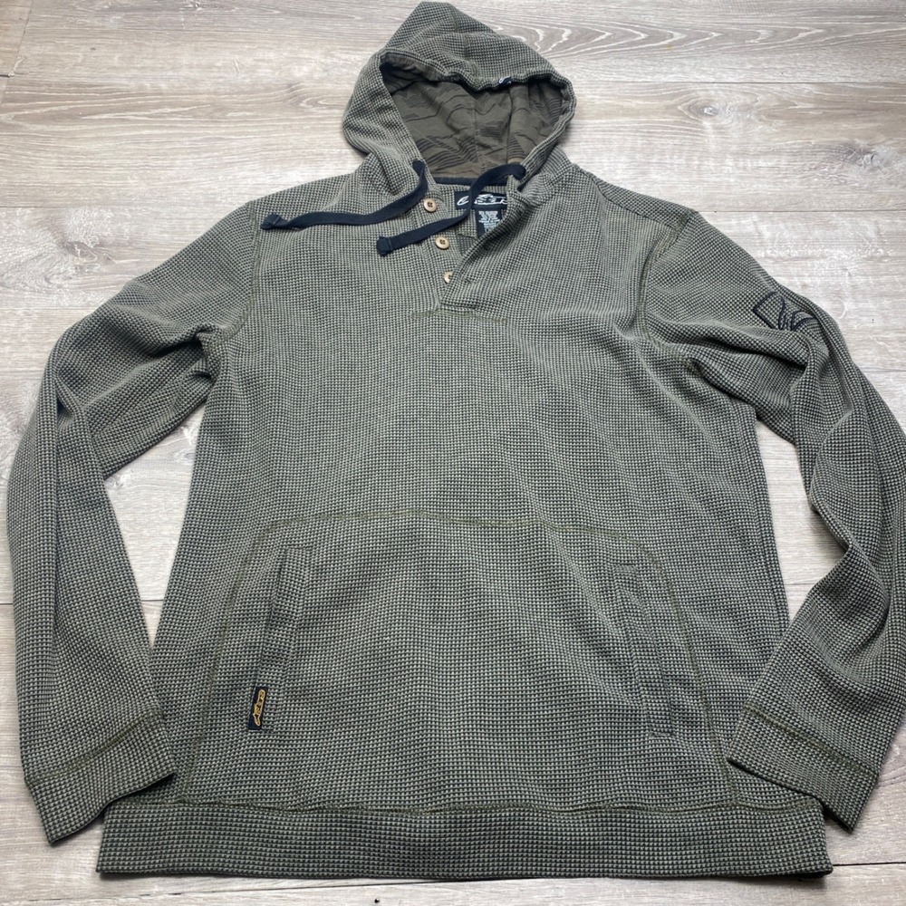 Alpinestars Mens Large Waffle Knit Henley Hoodie Olive Green Cotton Blend 13724